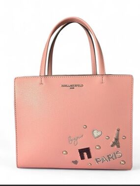 Karl Lagerfeld Pink Structured Tote with Paris Motifs